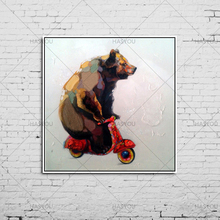 Картины маслом на холсте Ручная роспись милый медведь для езды на велосипеде настенное искусство животное современная абстрактная картина маслом медведь для домашнего декора 2024 - купить недорого