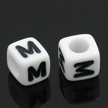 DoreenBeads Acrylic Spacer Beads Square White Letter Pattern About 6mm( 2/8") x 6mm( 2/8"), Hole: Approx 3.5mm, 35 PCs 2024 - buy cheap