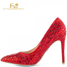 Sapatos femininos bico fino ariel, calçados de salto vermelho com strass ponta para o dia das bruxas crytal fsj sexy luxuoso laies fsj 2024 - compre barato