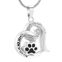 IJD10031 Stainless Steel Paw Print Inlay Crystal Heart Cremation Memorial Pendant for Ashes Urn Keepsake Souvenir Necklace 2024 - buy cheap