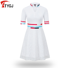 Women Golf Apparel Dress V Stand Collar High Waist Lace Slim Print Short Sleeve Sports Skirt Soft High Quality 2024 - buy cheap