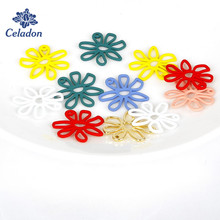 6pcs/lot Hawaian Fashion Style Colorful Flower Charms Zinc Alloy Metal Flower Hollow Pendants Diy Earring Jewelry Making 25x25mm 2024 - buy cheap