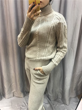Conjunto de 2 piezas de lana de Cachemira para mujer, jersey de cuello, suéter de hilo de punto y pantalones, traje cálido a la moda, 2020 2024 - compra barato