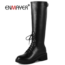 ENMAYER Woman Over The Knee High boots Winter Causal Round toe Slip on Stretch thigh High boots Wedges Black Elastic band CR1559 2024 - buy cheap