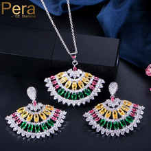 Pera Elegant Women Prom Party Summer Style Jewelry Set Big Fan Shape AAA Multi Colored Cubic Zirconia Necklace And Earrings J027 2024 - buy cheap