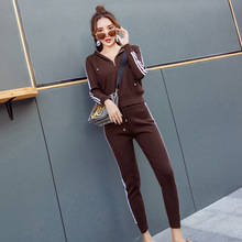 Women's Knitted warm Sets autumn new women's pants Suit long-sleeved sweater shirt Harlan pants trousers casual set two-piece 2024 - buy cheap