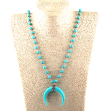 MOODPC Fashion Bohemian Tribal Artisan Jewelry Blue Stone gold needle moon charm pendant Necklace 2024 - buy cheap