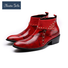 Christia Bella Autumn Winter Men Shoes Genuine Leather Boots New Fashion Rivets Pointed Toe Boots Large Size Ankle Boots 2024 - buy cheap