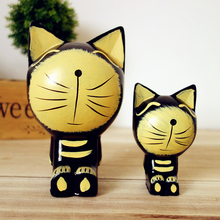 ElimElim 2 Pieces/set Wood Cat Statue Home Decoration Accessories Kawaii Christmas Toys Bedroom Decoration Ornaments Gift 2024 - buy cheap