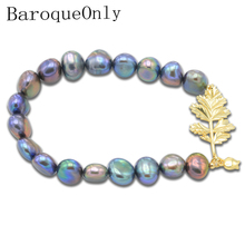 BaroqueOnly High Quality Natural Freshwater Pearl Bracelets golden leaf mixed-colour irregular Pearl Jewelry customizable 2024 - buy cheap