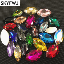 Стеклянные кристаллы для пришивания всех размеров, все цвета, Navette, необычный камень с металлическими зажимами 5x10 мм ~ 17x32 мм, стразы с конским глазом для шитья 2024 - купить недорого