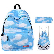 Mochila con estampado de nubes blancas, Juego de 3 mochilas escolares con cordón de hombro y estuche de vestir 2024 - compra barato