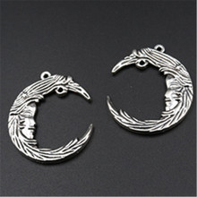 4pcs Silver Plated Bent Moon Pendants Retro Necklace Bracelet DIY Metal Jewelry Handicraft Making 38*32mm A533 2024 - buy cheap