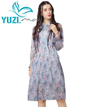 Vestido de verão 2019 yuzi. talvez boho novo vestidos femininos de chiffon manga flare com gola alta estampa floral a82072 2024 - compre barato