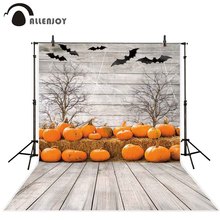 Allenjoy backgrounds for photography studio Halloween pumpkin children wood wall hay tree bats backdrop photocall photobooth 2024 - buy cheap