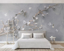Beibehang personalizado pintura decorativa papel de parede 3d em relevo magnolia borboleta moderno e minimalista tv fundo 2024 - compre barato