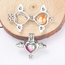 5pcs Plated Angel Heart Pendant Pearl cage Jewelry Making Bead Cage Necklace Aroma Essential Oil Diffuser Box OysterPearl 2024 - buy cheap