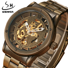 Relógio mecânico automático shenhua, relógio de pulso masculino dourado esqueleto mecânico de luxo 2024 - compre barato