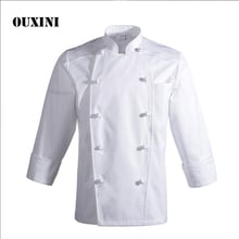 Camisa blanca de manga larga para hombre, camisa de manga larga con doble botonadura, chaqueta de cocinero restaurante, ropa de trabajo, uniforme profesional de cocina 2024 - compra barato