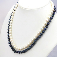 Ожерелье из черно-белого жемчуга в 2 ряда, 7-8 мм, 17-18 дюймов 2024 - купить недорого