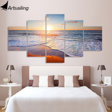 Impresión en HD de 5 piezas, lienzo de pintura de olas de playa al atardecer para sala de estar, carteles e impresiones, envío gratis XA-2130C 2024 - compra barato