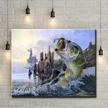 Pintura al óleo de paisaje de peces grandes de animal pastoral, impresiones de lienzo impresas en lienzo, cuadros de decoración artística 2024 - compra barato