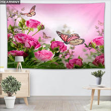 Tapiz de pared de flores con mariposas personalizado, decoración de hogar, tapices de bosque colgante para dormitorio, 100x150CM,140x250CM 2024 - compra barato