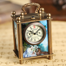 Mini relógio de decoração caseira, relógio retrô de bronze com pintura a óleo para casa, arte antiga exclusiva, relógio de bolso mecânico masculino 2024 - compre barato