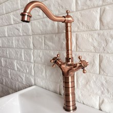 Antique Red Copper Brass Dual Cross Handles Swivel Spout Bathroom Kitchen Basin Sink Faucet Mixer Tap mrg055 2024 - buy cheap