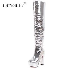 Lsewilly Fashion Ladies Over the Knee Boots Patent Leather Silver Platform Stiletto Thigh High Heels Footwear Winter Bar S779 2024 - buy cheap