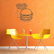 Adesivo de parede de cozinha auto-adesivo, arte para parede de restaurante, hambúrguer, batatas fritas, alimentos, removível b224 2024 - compre barato