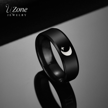 UZone 8 мм черное кольцо с логотипом Луны и звезды, мусульманское арабское обручальное кольцо, религиозная бижутерия для мужчин и женщин 2024 - купить недорого