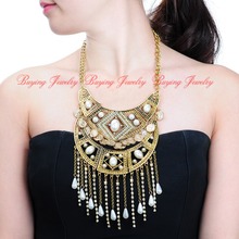 Fashion Ethnic Acrylic Pearl Tassel Chain Statement Collar Choker Bib Necklace 2024 - buy cheap