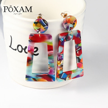 POXAM-pendientes colgantes acrílicos para mujer, aretes largos de resina de fibra de colores, geométricos, llamativos, 2019 2024 - compra barato