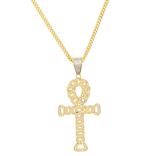 24" Gold  hip hop Rock style jewelry Sparking bling Crystal cuban chain cz cross pendant mens chian cross necklace 2024 - buy cheap