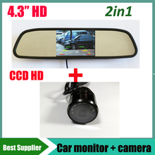 2in1 Universal car rear view backup parking camera CCD HD Night vision + 4.3inch car monitor mirror TFT LCD 2024 - buy cheap