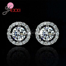 Women Hot Fashion Round Stud Earrings For Wedding/Engagement Party Pure 925 Sterling Silver With Shinning Crystals 2024 - buy cheap