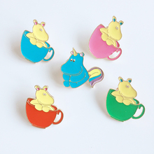 Teacup Hippo Badge Pin Cute Cartoon Hippo Coffee Cup Metal Enamel Brooch Child Trendy Costume Backpack Hat Jewelry Accessories 2024 - buy cheap