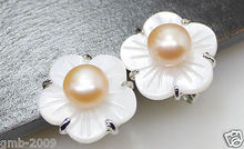 Pendientes de plata 925 para mujer, caparazón de perla de agua dulce Natural, flor rosa, 6-7mm 2024 - compra barato