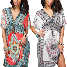 Bohemian Ethnic Clothing Plus Size Dress Deep V Neck Sukienka Casual Sundresses Women Fashion Beach Robe Femme 2021 Hippie Boho 2024 - compre barato