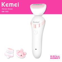 kemei 3 in 1 electric epilator waterproof lady shaver bikini hair trimmer depilador face cleanser massager tool hair removal 2024 - buy cheap