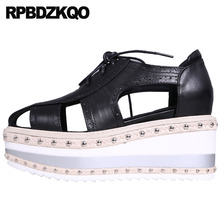 Bombas oxford harajuku brogue salto alto rebite 8cm creepers rendas até cunha sapatos de couro genuíno plataforma feminina gladiador casual 2024 - compre barato