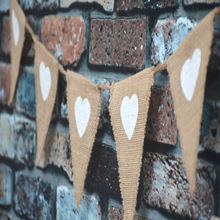 Love Heart Rustic Linen Bunting Flags Burlap Lace Pennant Party Garland Wedding Decoration 2024 - buy cheap