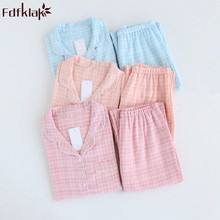 Fdfklak Casual pure cotton sleepwear pajamas for women short sleeve summer plaid nightwear two piece pijama set пижама женская 2024 - buy cheap