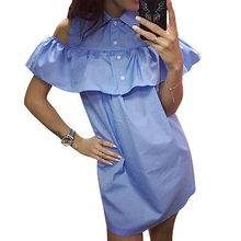 Fashion Women Ladies Summer Party Club Off-Shoulder Dress Short Mini Dress Blue S 2024 - buy cheap