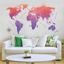 Adesivo de parede colorido com mapa mundi, arte global de decoração para escritório, sala de estar, mural, faça você mesmo, pôster de parede 2024 - compre barato