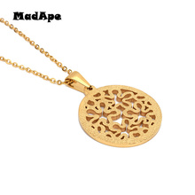 MadApe Stainless Steel Round Pendant Necklace Flower Pendants & Necklace For Women Fashion Gold-color Sweater Chain Choker 2024 - buy cheap