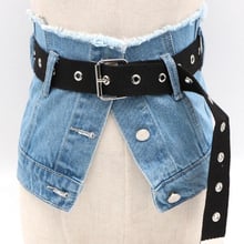 Tirantes de tela vaquera azul marino para mujer, cinturón ancho estilo Punk para cintura, accesorios de cinturón 2019 2024 - compra barato