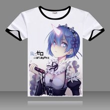 Re:Zero kara Hajimeru Isekai Cosplay T-shirts Black O-Neck Short Sleeve Emilia Ram Print Shirt Men Tops Rem Casual Summer Tees 2024 - buy cheap