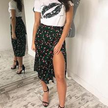 Summer Beach Vintage Leopard Print Bow Tie Split Women High Waist Midi Skirt new 2024 - buy cheap